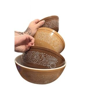 Vintage‎ Pyrex Woodland Pattern Mixing Bowls Set 4 Nesting Kitchen Bowls